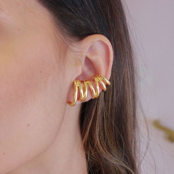 Brinco Ear Hook ZigZag Livia Folheado em Ouro 18k