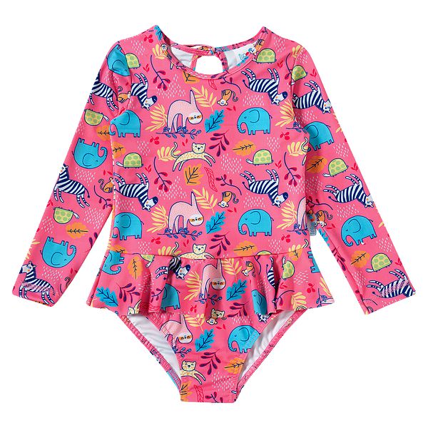 Body Kids Praia Manga Longa UV50+ Rosa Safari - Tip Top