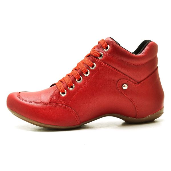Bota Confort em Couro com Fivela Vermelho 7200 Tênis Leve 