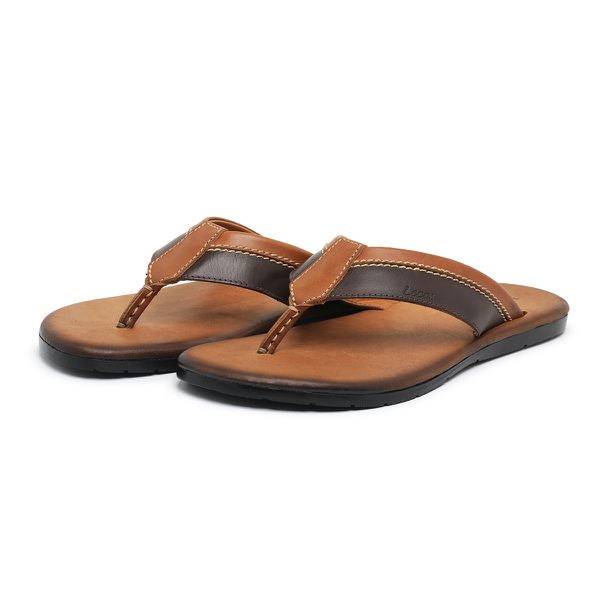 Sandália Chinelo Masculina Tabaco Conforto em Couro Básica