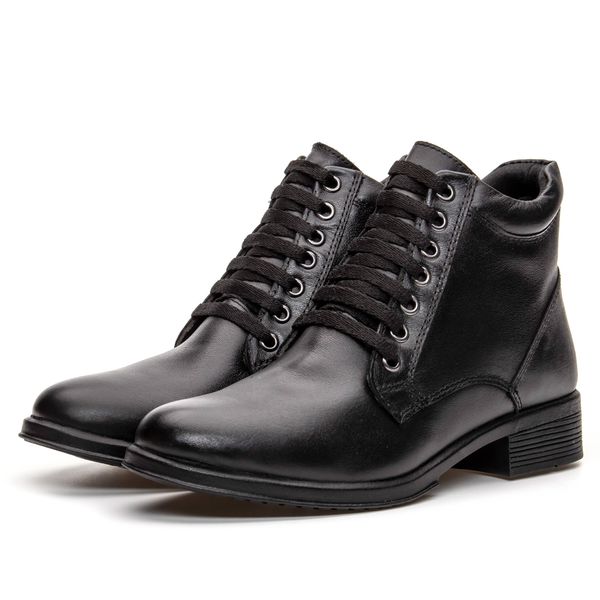 Bota Feminina em Couro com amarração - Preto