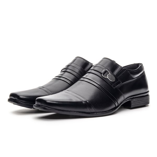Sapato Masculino Couro Legitimo Social Bico Fino Quadrado Preto 33140