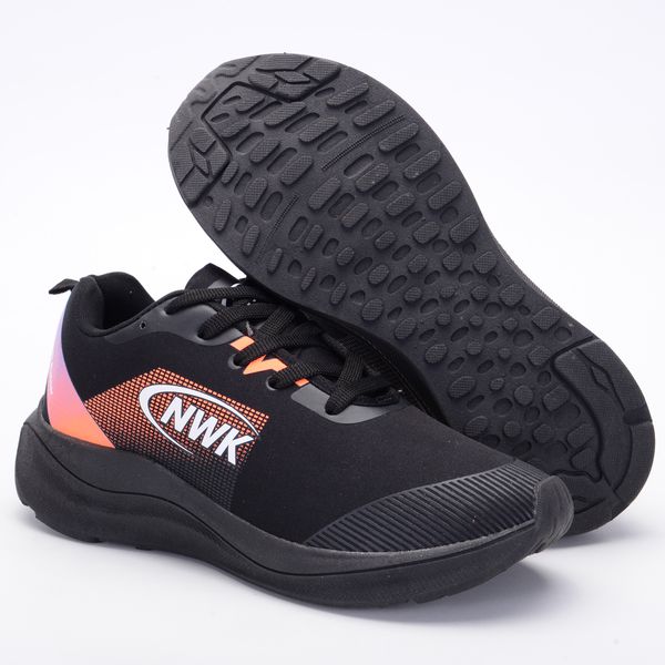 Tênis Esporte Corrida Leve Feminino Preto Com Laranja Gym Academia Macio