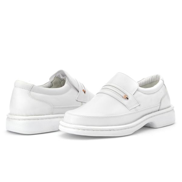 Sapato Masculino Hospitalar Confort Gel em couro branco