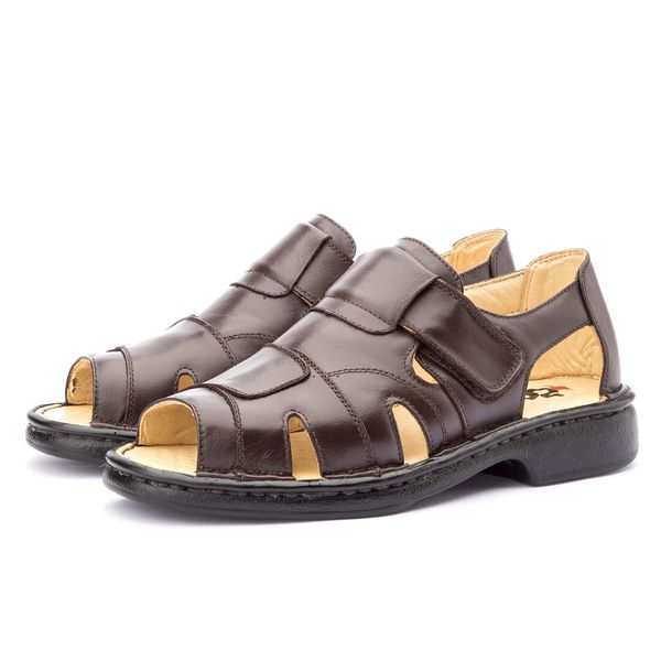 Sandália masculina conforto fechada shop em couro pelica preto