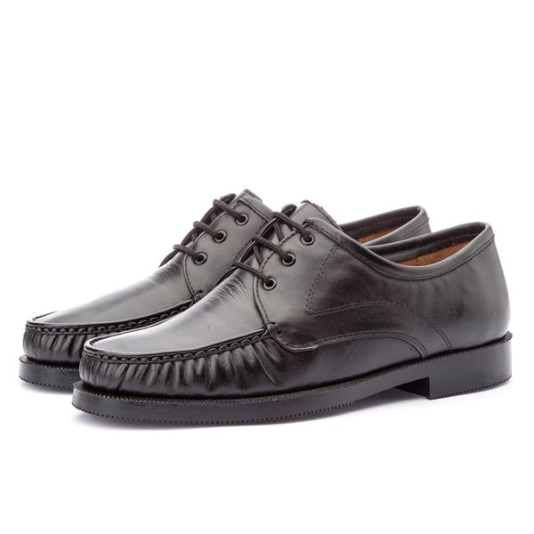 Sapato Mocassim Masculino Preto em Couro com Cadarço 