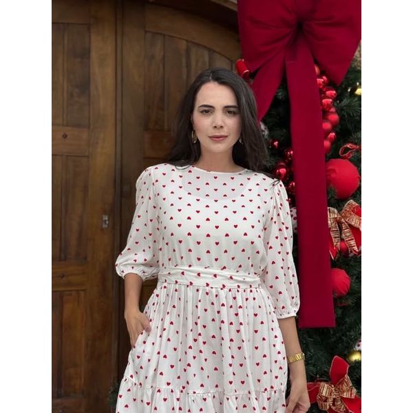 Vestido Bia Branco Coraçoes Vermelho