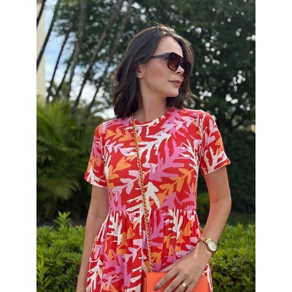 Vestido Cecilia Laranja e Vermelho Estampado 