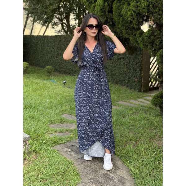 Vestido Nadia Azul Marinho Poá