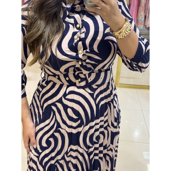 Vestido Paloma Azul Marinho Estampado