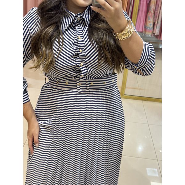 Vestido Paloma Azul Marinho Listrado 