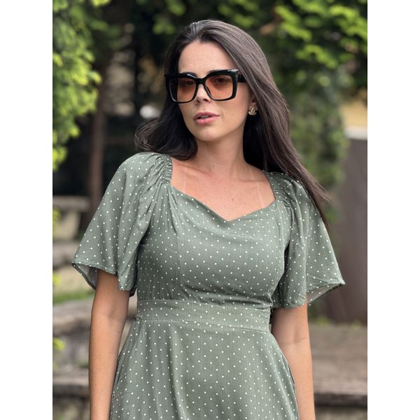 Vestido Maila Verde Oliva Poá Plus