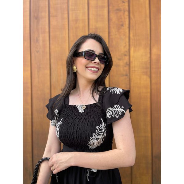 Vestido Lorena Preto Folhas