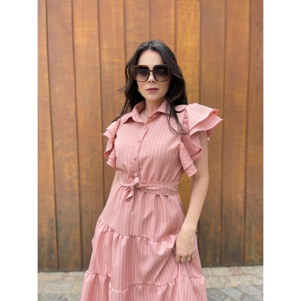 Vestido Catarina Rosa Riscas de Giz