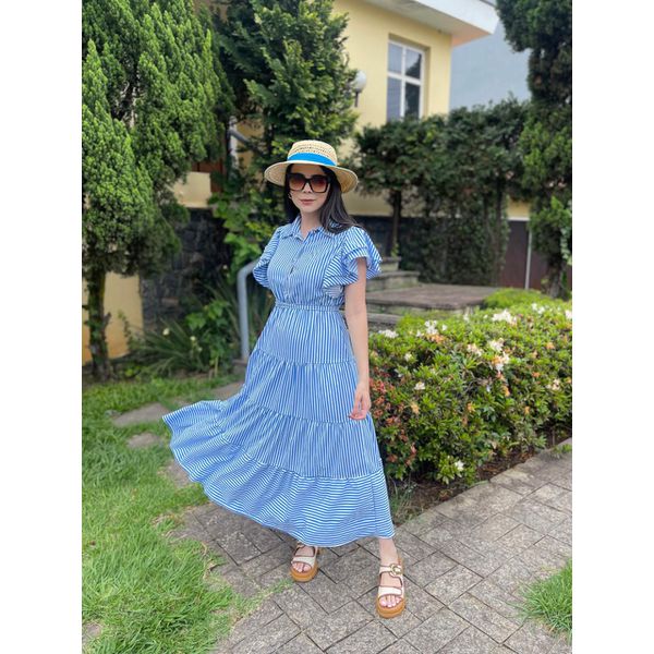 Vestido Catarina Azul Listrado Plus