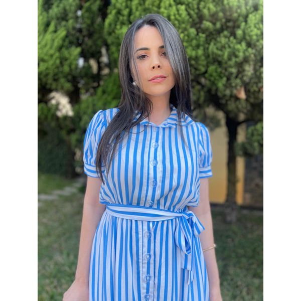 Chemise Gabriela Branco Listrado Azul