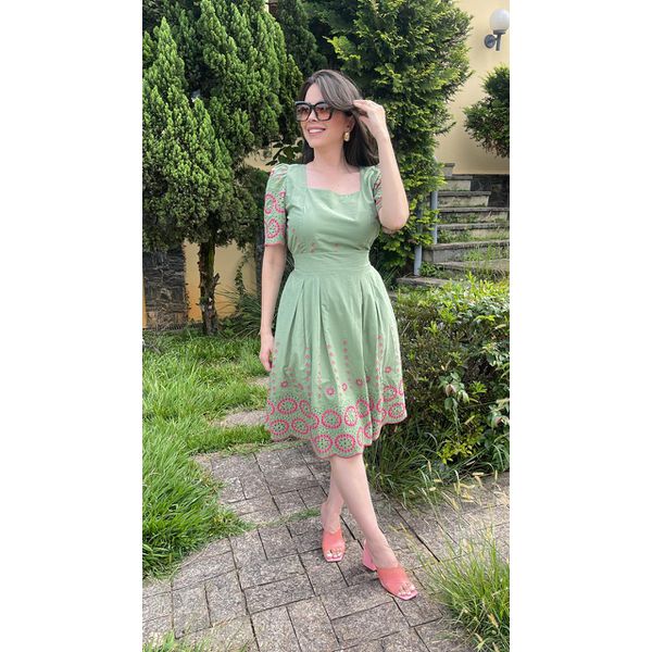 Vestido Liz Verde Bordado