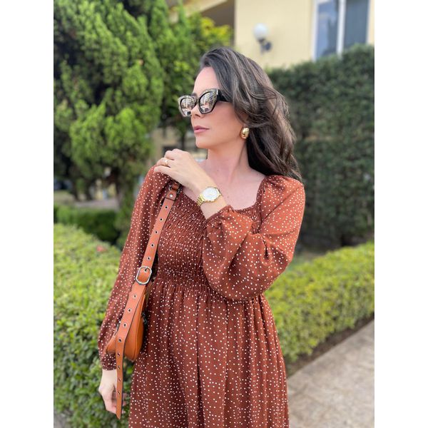 Vestido Rafaela Marrom Poá