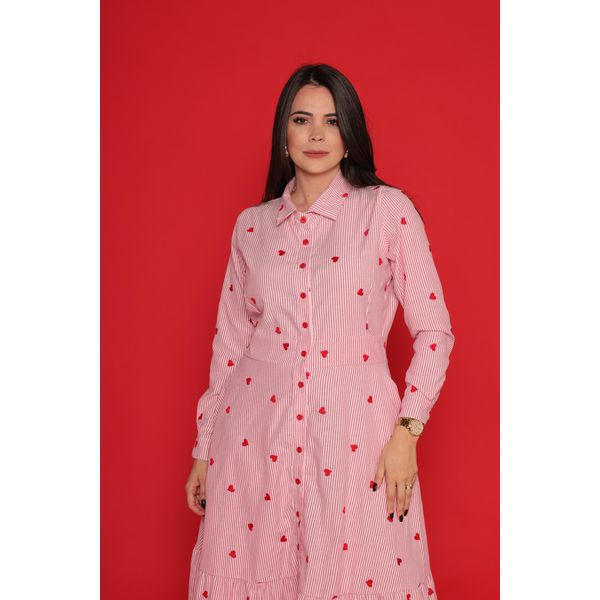 Chemise Lovers Rosa Listrado Corações