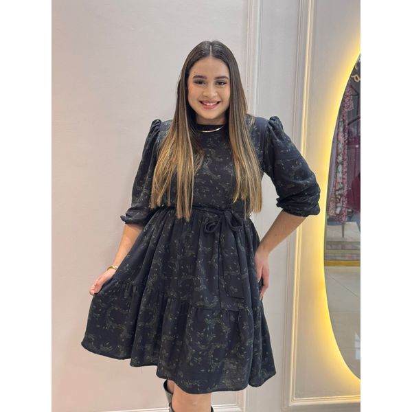Vestido Bia Preto Estampado