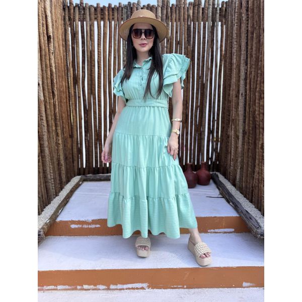 Vestido Catarina Verde Menta Riscas de Giz Plus