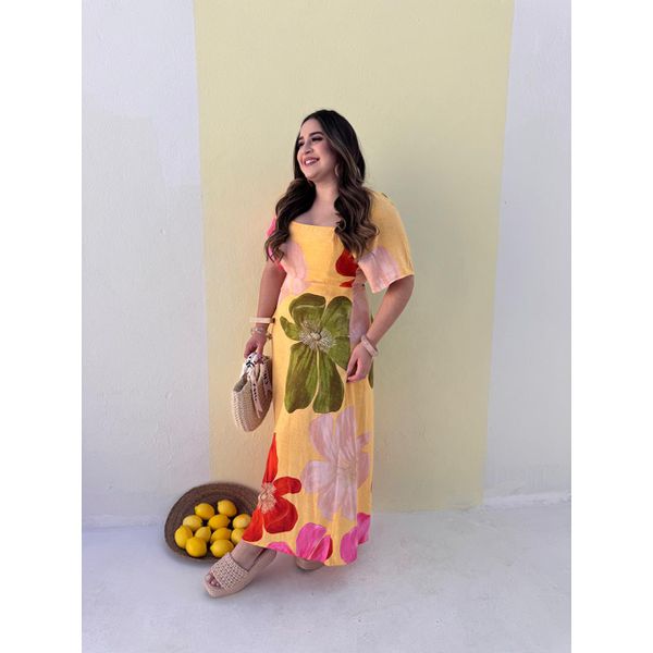 Vestido Sol Amarelo Estampado