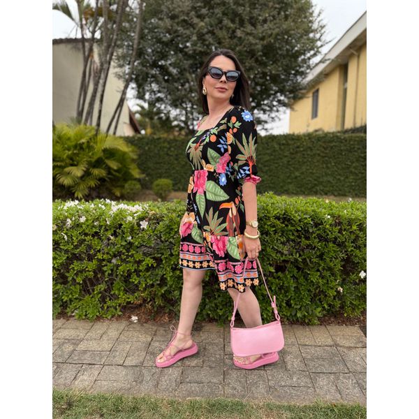 Vestido Clarice Preto Mix de Estampas