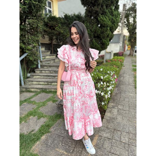 Vestido Catarina Rosa Estampa Safari