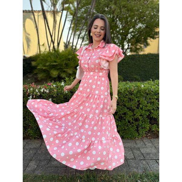 Vestido Catarina Rosa Poá Plus