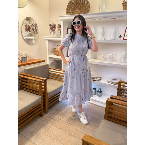 Vestido Ihuly Azul Listrado Corações