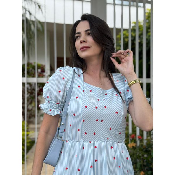 Vestido Poliana Azul listrado Corações