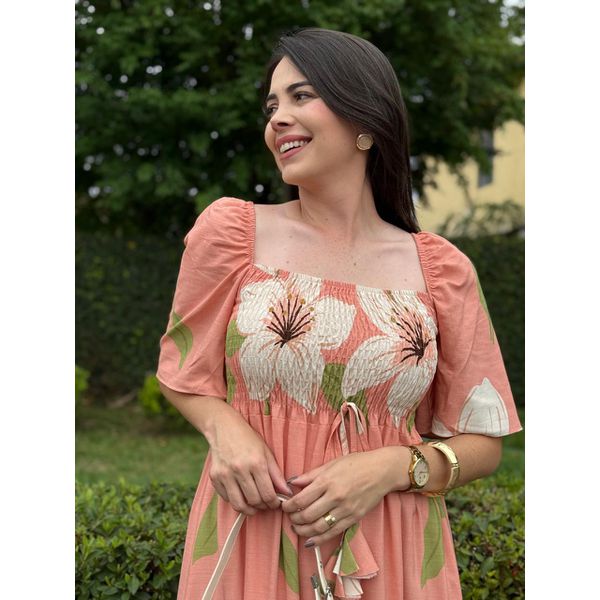 Vestido Rute Salmão Estampado