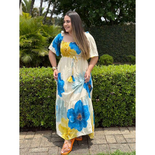 Vestido Rute Estampado Azul e Azul Claro