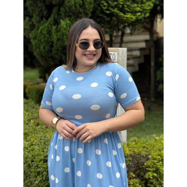 Vestido Cecilia Azul Claro Poá