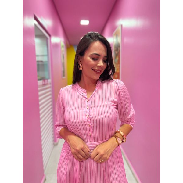 Vestido Flavia Rosa Listrado