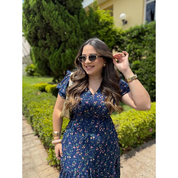 Vestido Rita Azul Marinho Liberty Plus