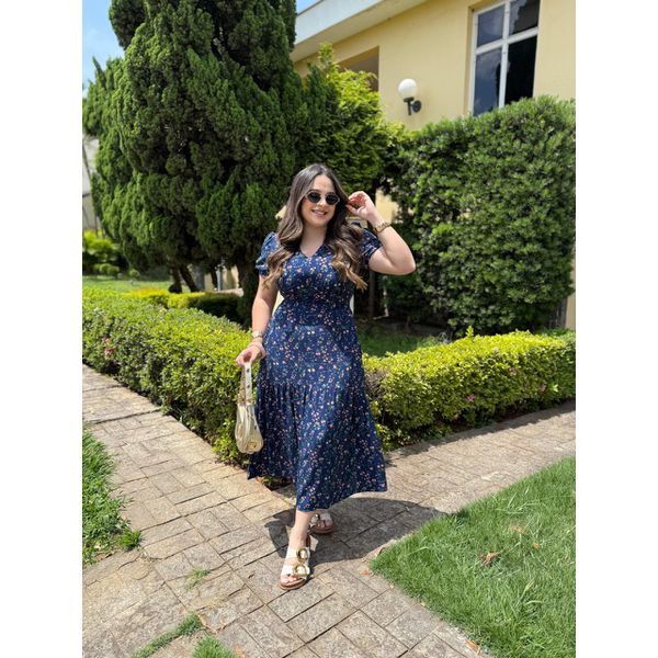 Vestido Rita Azul Marinho Liberty