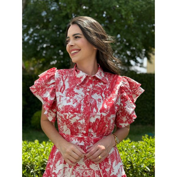 Vestido Catarina Vermelho Estampa Safari