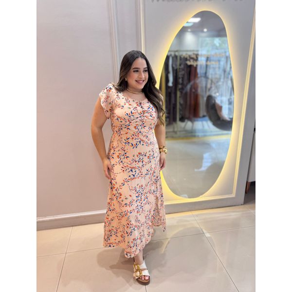 Vestido Brenda Bege Estampado 