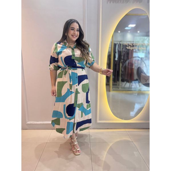 Chemise Edna Verde e Azul Estampado Plus