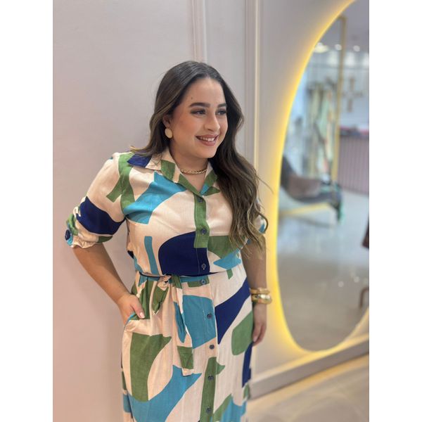 Chemise Edna Verde e azul Estampado