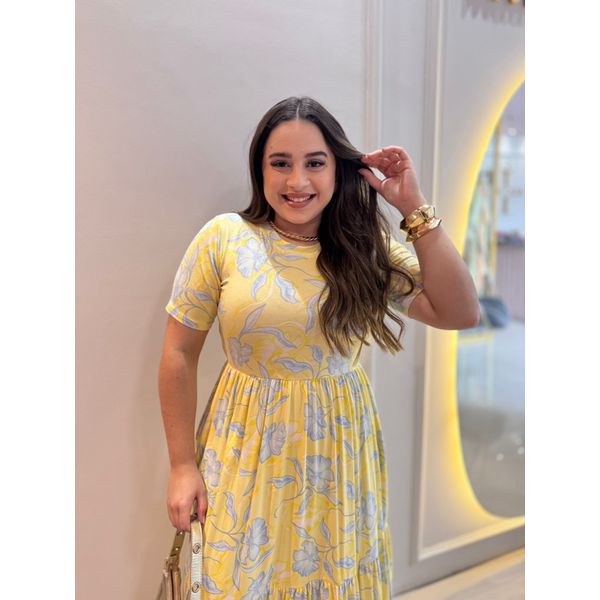 Vestido Cecilia Amarelo e Azul Estampado