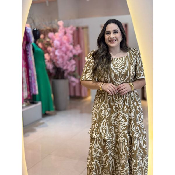 Vestido Dina Marrom Estampado Plus