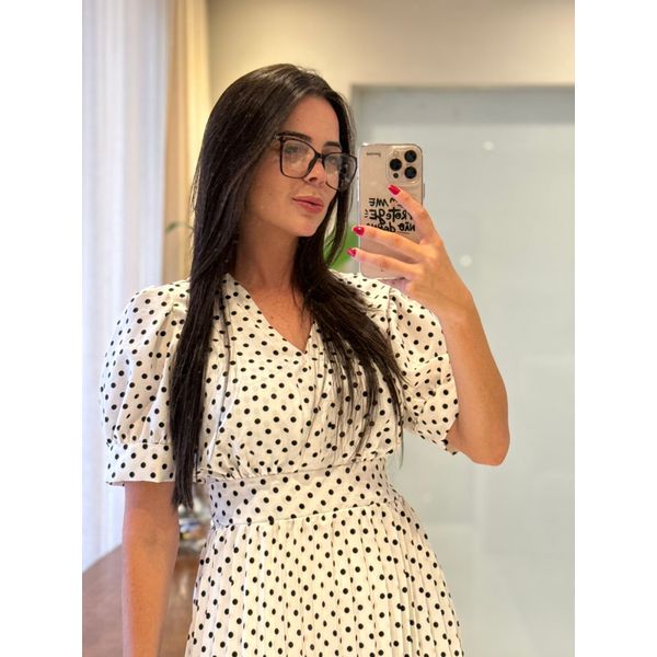Vestido Mavi Branco Poá