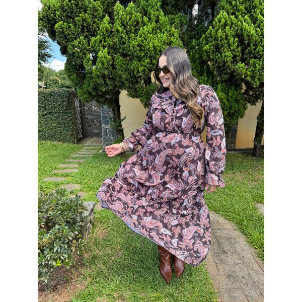  Vestido Helena Marrom Estampado