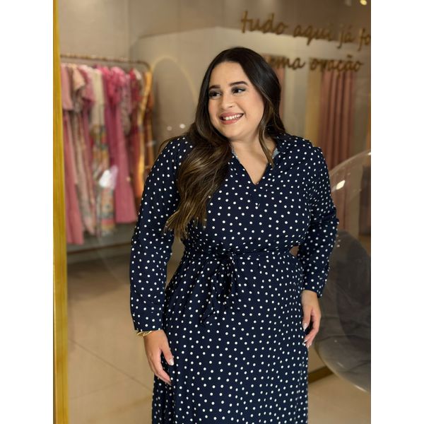 Vestido Isabel Azul Marinho Poá