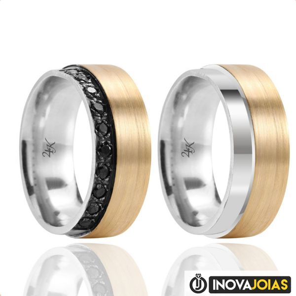 Par de Alianças de Namoro em Prata 950 com Ouro 10K - 24K114