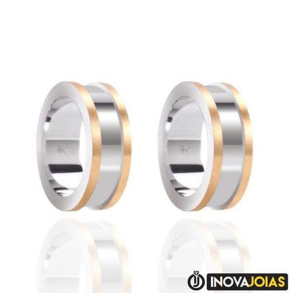 Par de Alianças de Namoro em Prata 950 Com Capa de Ouro 10K - 24K117