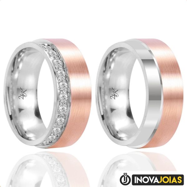 Par de Alianças de Namoro em Prata 950 Com Capa de Ouro 10K - 24K122