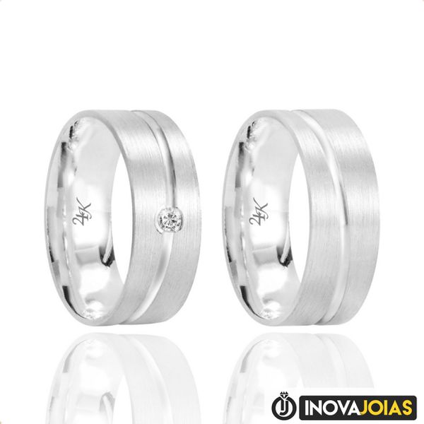 Par de Alianças Foscas de Namoro em Prata 950 - 24K51